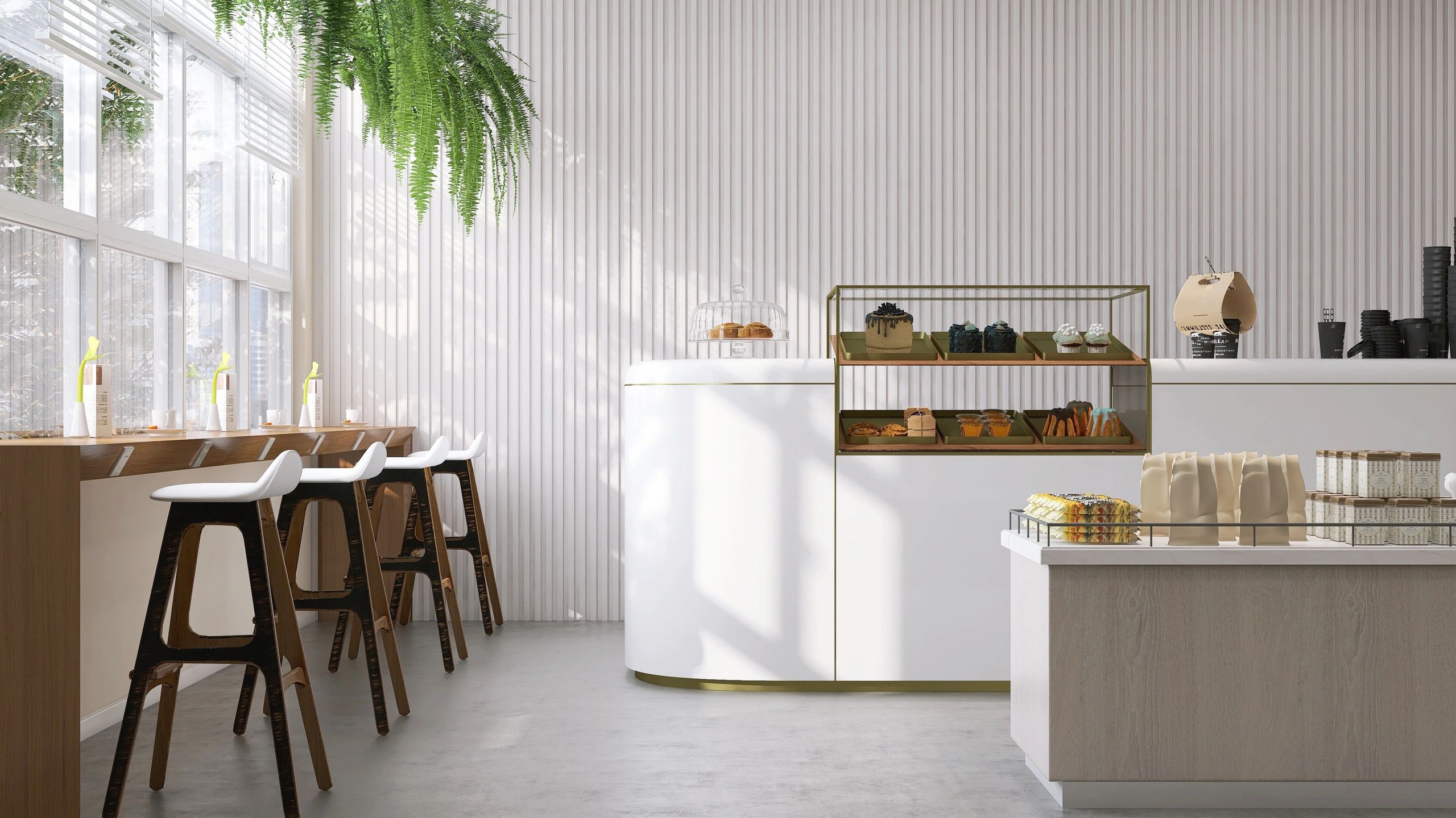Mostrador de pastelería con vitrina de postres